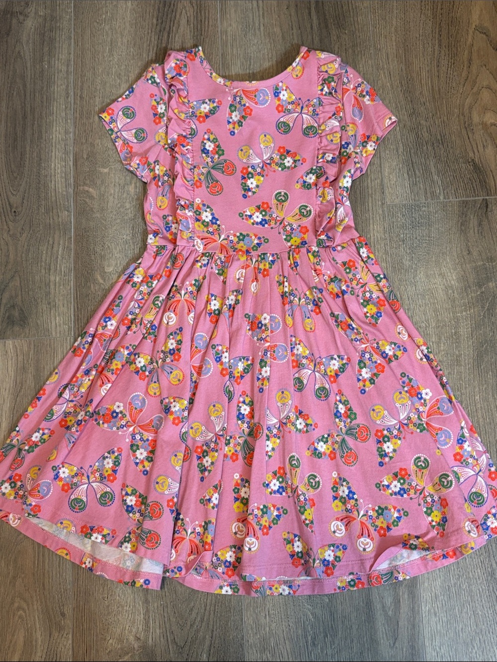 Mini Boden Pink Butterfly & Floral Ruffle Dress